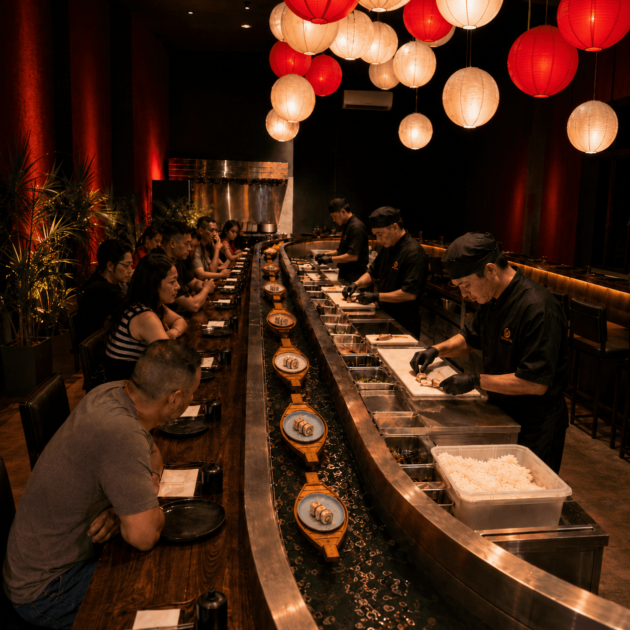 Chef preparando sushi y sashimi en la barra de Asahi Bucaramanga